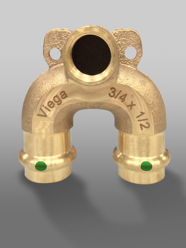 The "Double Drop" elbow from Viega allows for constant circulation and equal flow from either side of the piping loop. 