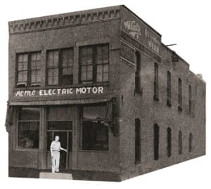 George Kuhlman stands in front of the first ACME Tools location in downtown Grand Forks, North Dakota. ACME Tools started in 1948 as a small electric motor repair shop.