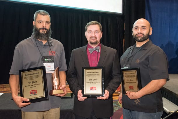 PHCC Educational Foundation plumbing apprentice winners include from left to right Daniel Huppert (1st), Isaac Bliek (2nd) and Jorge Martinez (3rd). 