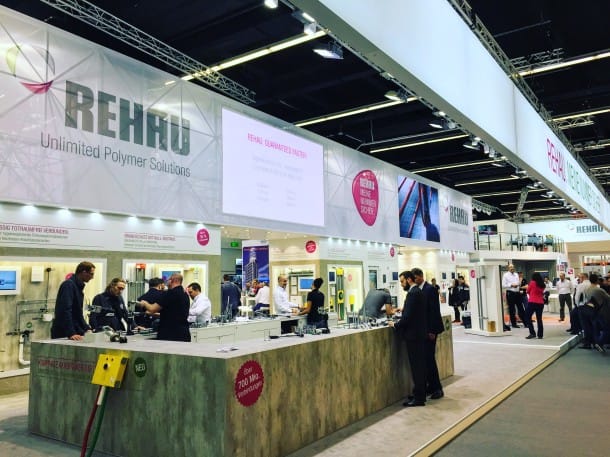 Rehau showcasing products with over 100' of real estate. 