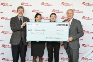 Presenting a check for $10,000 to Nicole Hurtubise, President of WaterAid Canada (2nd from right) and Nefertiti Saleh, Corporate Partnership Manager, WaterAid Canada are Lex van der Weerd, CEO of Armstrong Fluid Technology (left); and Charles Armstrong, Chairman of Armstrong Fluid Technology (right).
